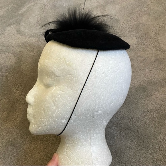 Jennifer Hoertz Millinery Black Felt Fur Bow Fascinator Hat EUC One Size main image 6